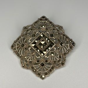🆕🌸Sterling Silver .925 Pin Brooch Filagree Design Marcasites New Never Worn